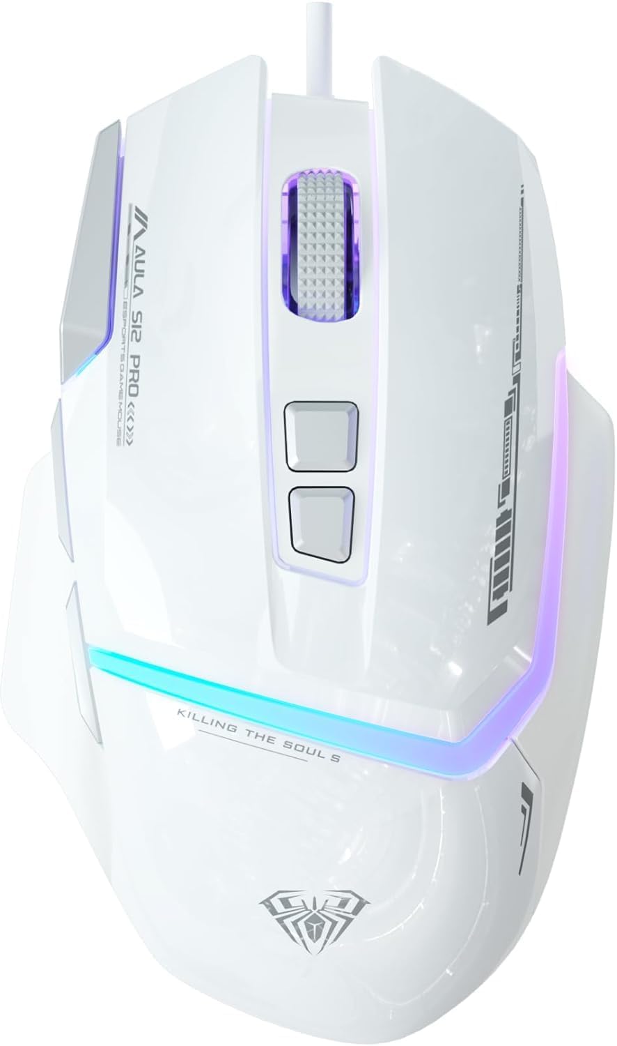 AULA S12Pro Gaming Mouse Wired,6 Adjustable DPI 12800,Ergonomic RGB Backlight Computer Mouse,Programmable PC Mouse with Side Buttons,Gaming Mice for Laptop Mac Gamer (White)-0