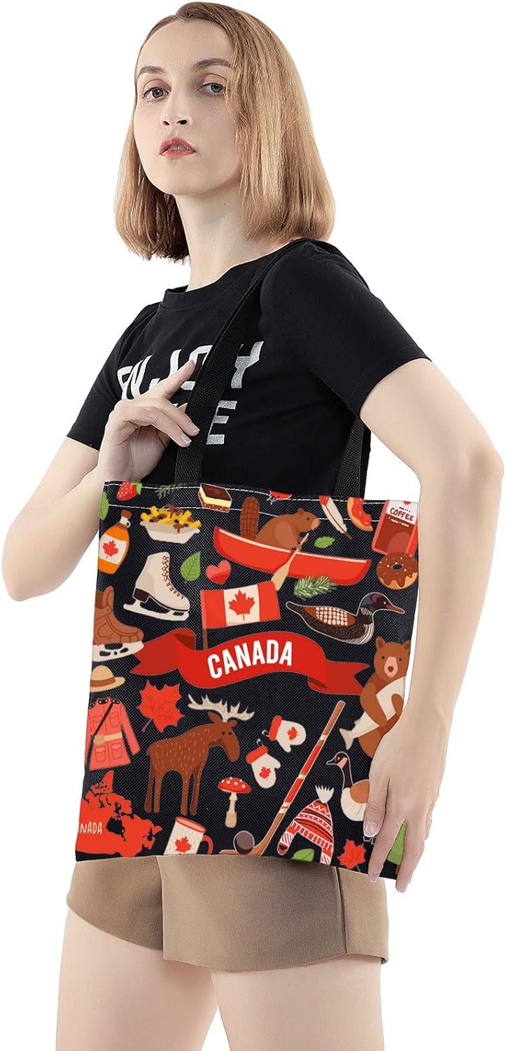 WZMPA Canada Trip Canvas Tote Bag Canada Travel Gift Canada Vacation Reusable Shoulder Bag For Canada Tourist Traveler-3