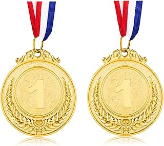 Udewo 2 Pack Metal Medals, Olympic Gold Medals for Children Metal Sports Day Medals Lockdown Medals with Ribbon for Adults Kids