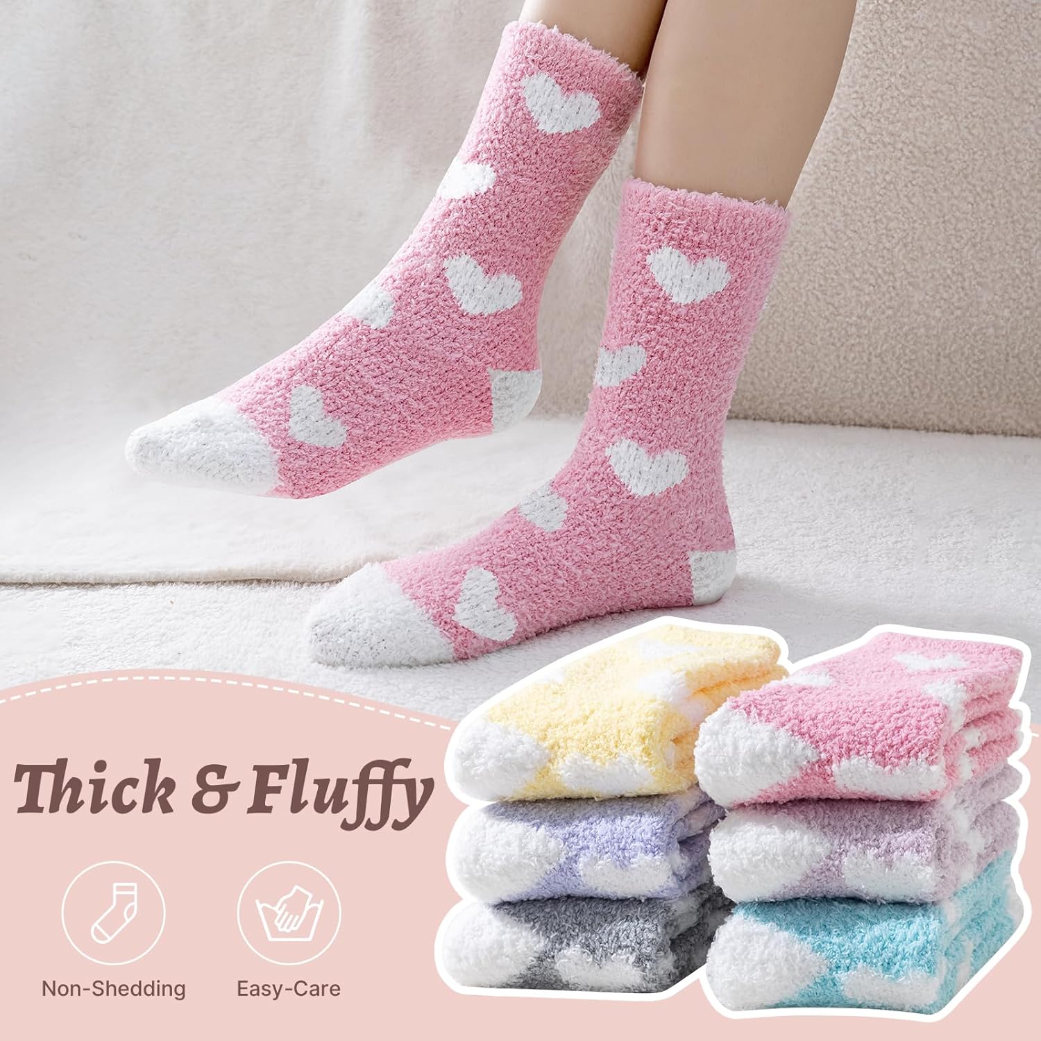 Niorasen Fluffy Socks for Women and Girls, Soft Warm Cosy Bed Slipper Socks, Thick Comfy Plush Fuzzy Socks, Winter Gift Home Cabin, Size UK 4-8-2