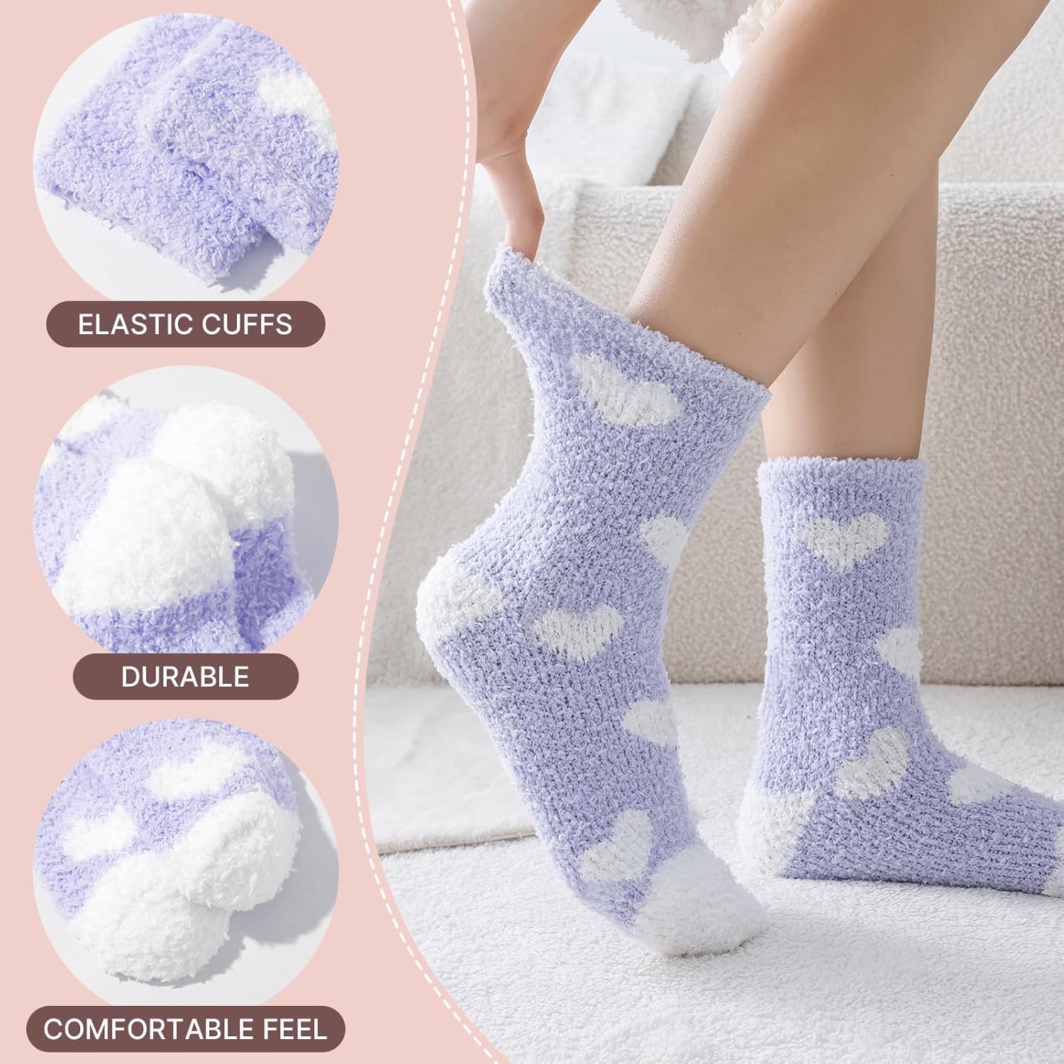 Niorasen Fluffy Socks for Women and Girls, Soft Warm Cosy Bed Slipper Socks, Thick Comfy Plush Fuzzy Socks, Winter Gift Home Cabin, Size UK 4-8-3