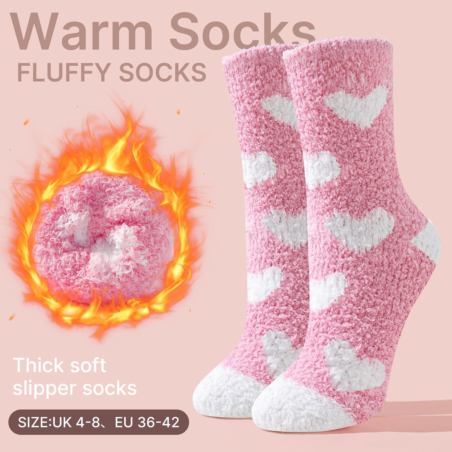 Niorasen Fluffy Socks for Women and Girls, Soft Warm Cosy Bed Slipper Socks, Thick Comfy Plush Fuzzy Socks, Winter Gift Home Cabin, Size UK 4-8-4