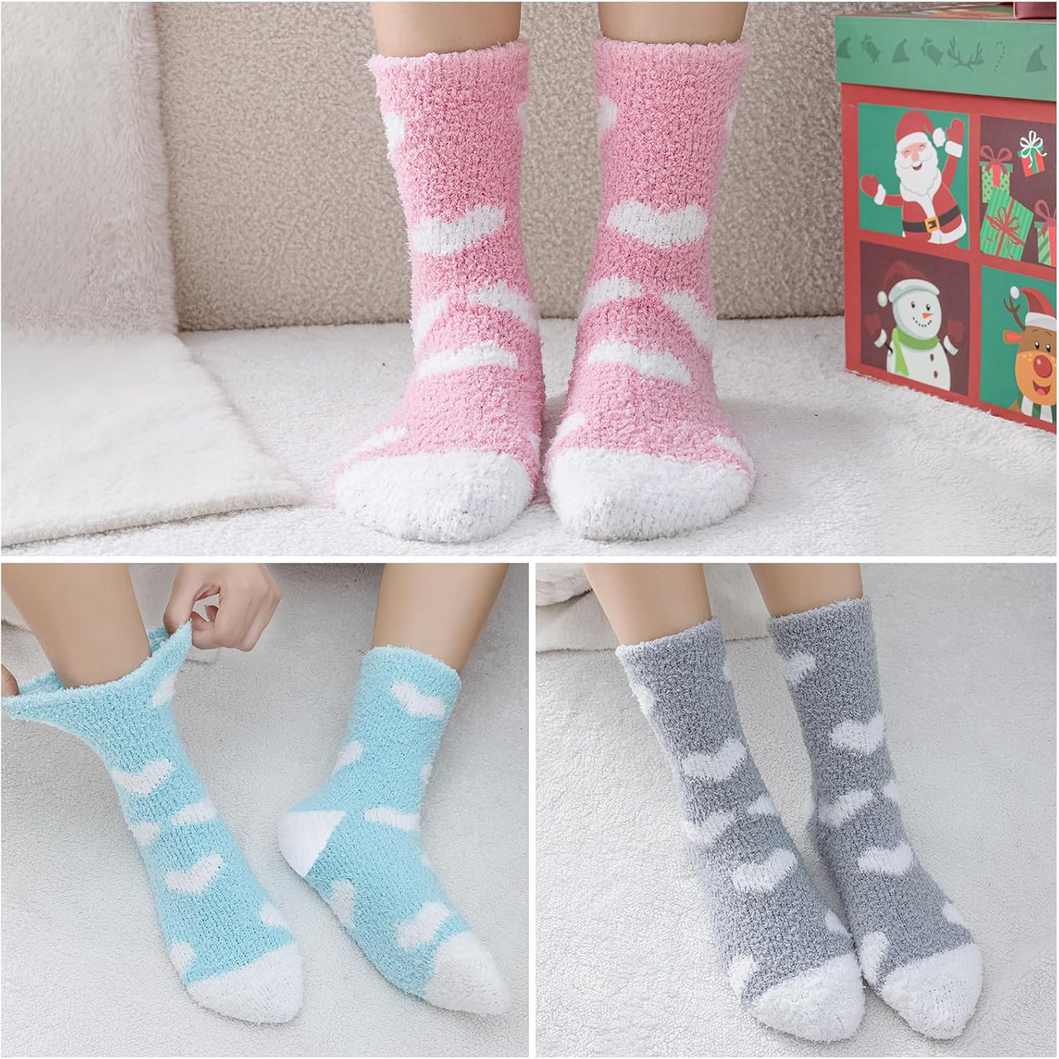 Niorasen Fluffy Socks for Women and Girls, Soft Warm Cosy Bed Slipper Socks, Thick Comfy Plush Fuzzy Socks, Winter Gift Home Cabin, Size UK 4-8-6