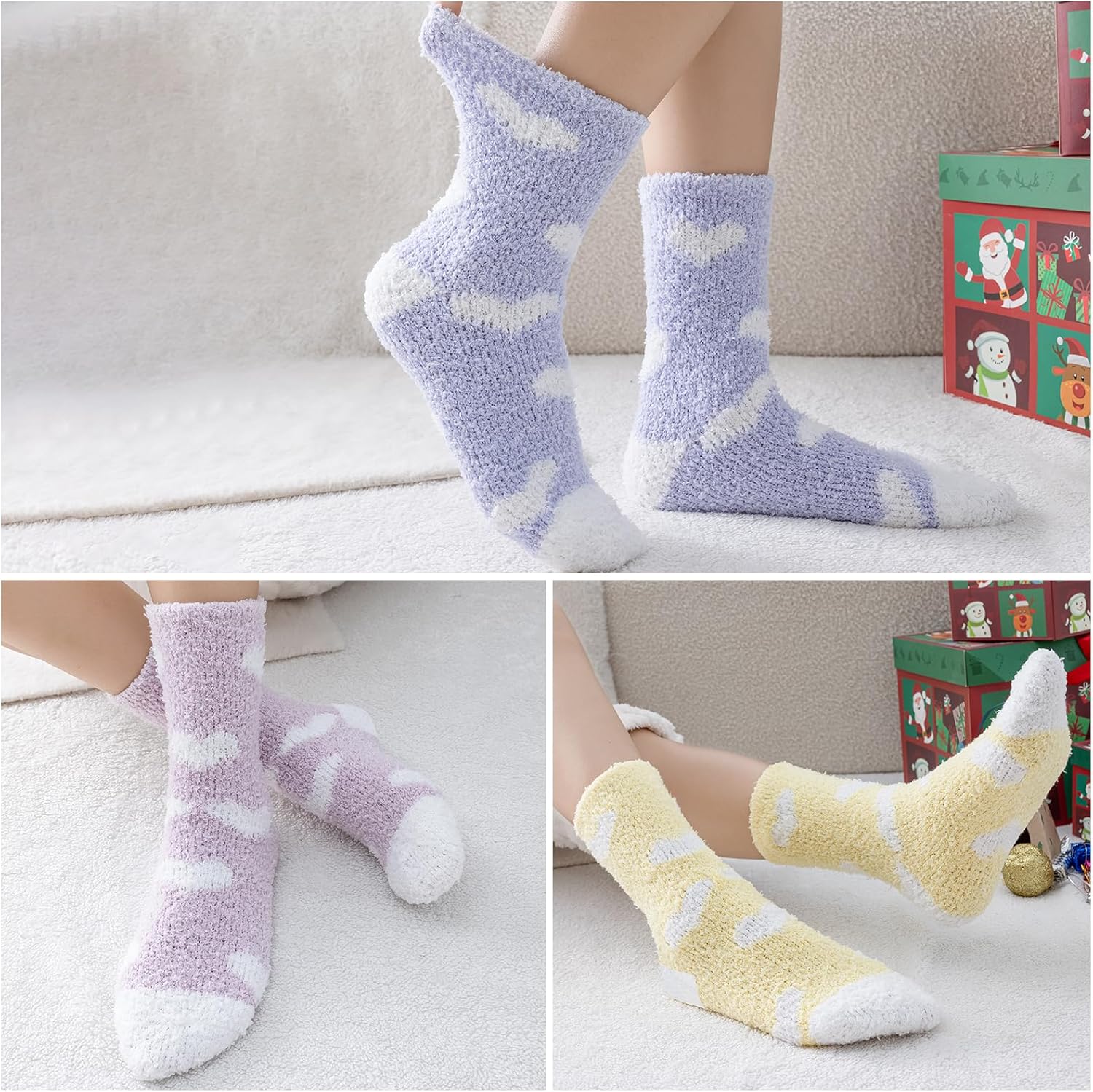 Niorasen Fluffy Socks for Women and Girls, Soft Warm Cosy Bed Slipper Socks, Thick Comfy Plush Fuzzy Socks, Winter Gift Home Cabin, Size UK 4-8-7