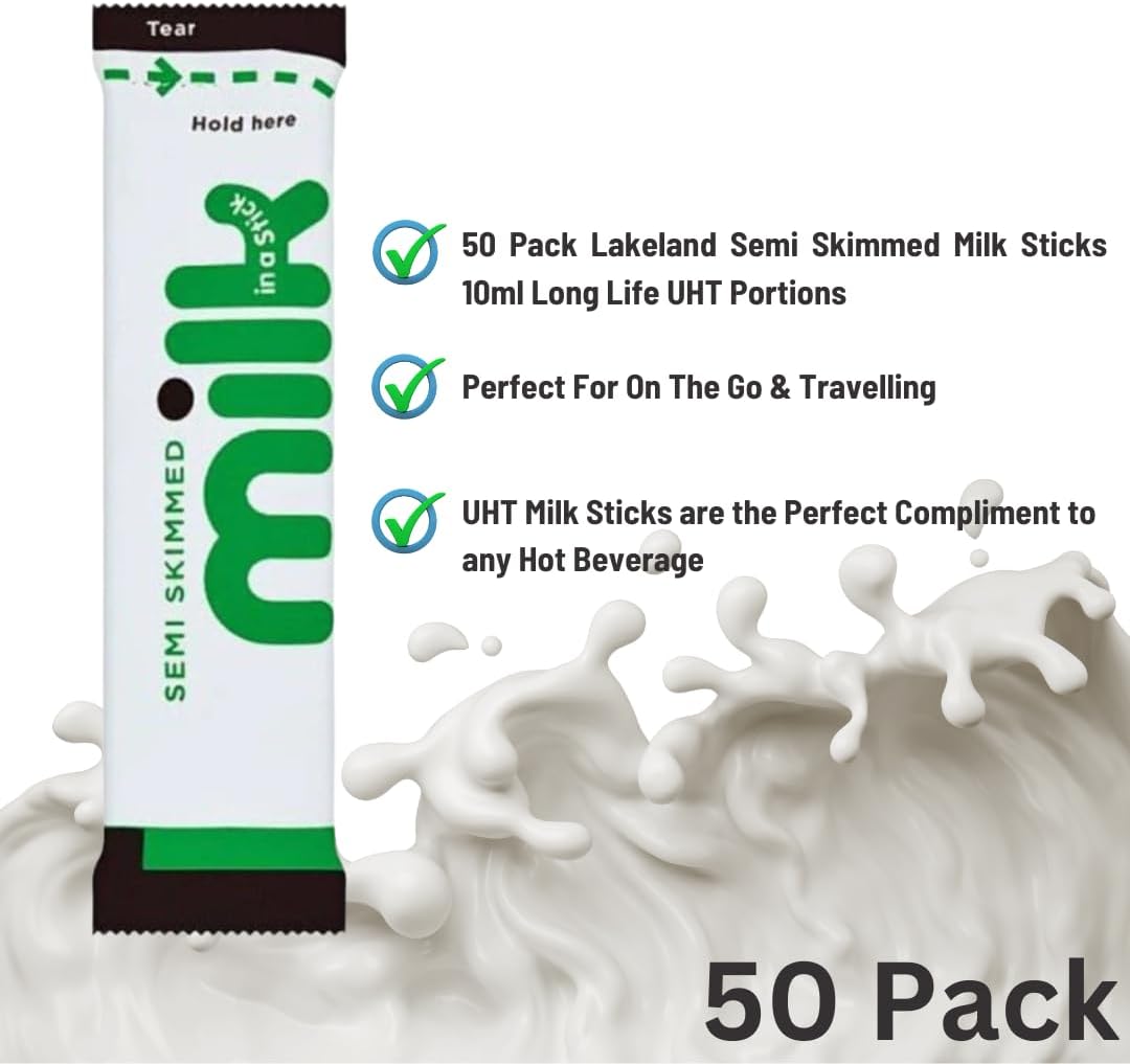 Milk Sachet Bundle - 50 x Semi Skimmed UHT Milk Sticks Sachets - WoodzyCo Exclusive-1