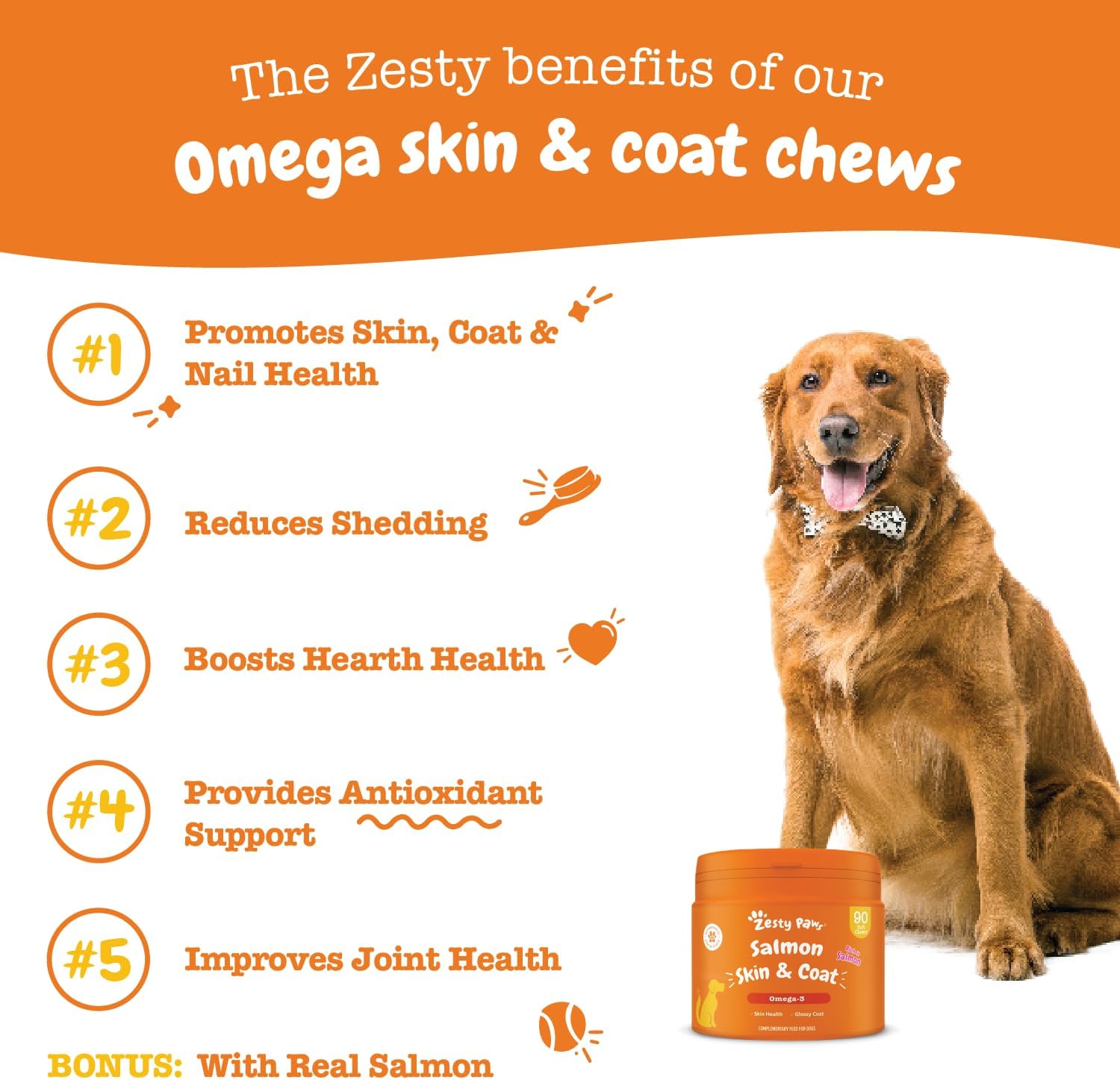 Zesty Paws Salmon Skin & Coat Care with Fish Oil for Dogs | Supports Skin Care and Healthy Coat | Dog Chews | Dog vitamins and supplements with fish oil for dogs - 90 Count-1