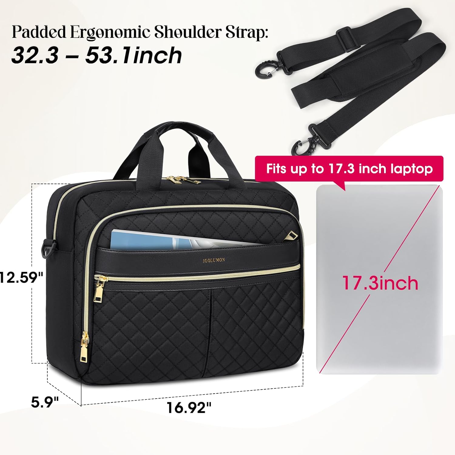 IGOLUMON 17 Inch Laptop Bag for Women Messenger Bag Work Bags for Women Computer Bag 17.3 Inch Laptop Briefcase for Business Office College Travel-4