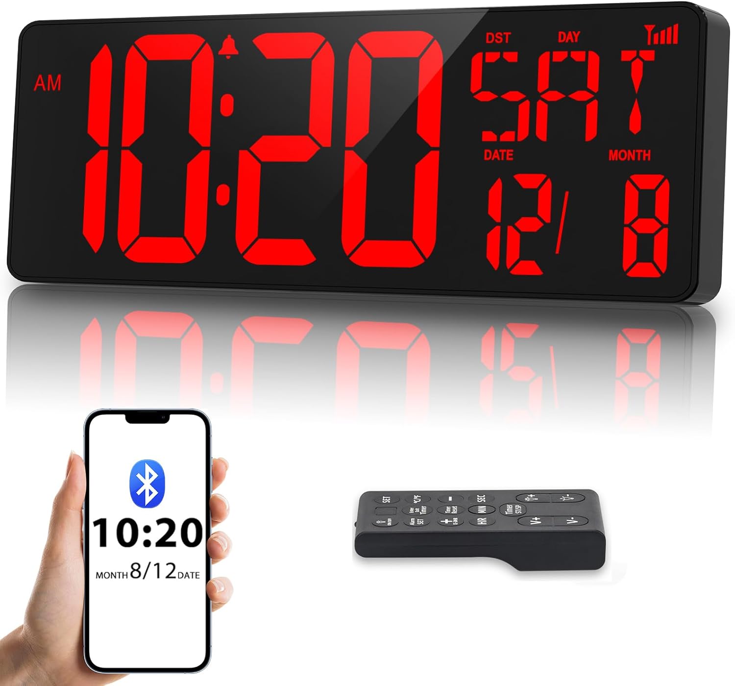 XREXS 17 Inch Large Digital Wall Clock, Bluetooth Sync Time, Auto-Dimming Clock, Date/Week/Temperature/Timer/Alarm Clock, Plug-in Large Digital Clock for Home, Gym, Office and Classroom-0