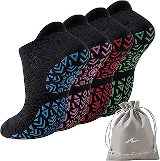 Niorasen Pilates Socks,4 Pairs Yoga Socks for Women Non Slip,Ballet Socks,Yoga Grip Socks for Ballet,Barre,Pilates,Trampoline,Dance,Hospital,Home,Size UK 3-5 6-8