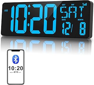 XREXS 17 Inch Large Digital Wall Clock with Bluetooth Function, Auto-sync Time, Adjustable Brightness Clock with Time/Date/Temperature/Timer/Alarm Clock for Home, Gym, Office and Classroom