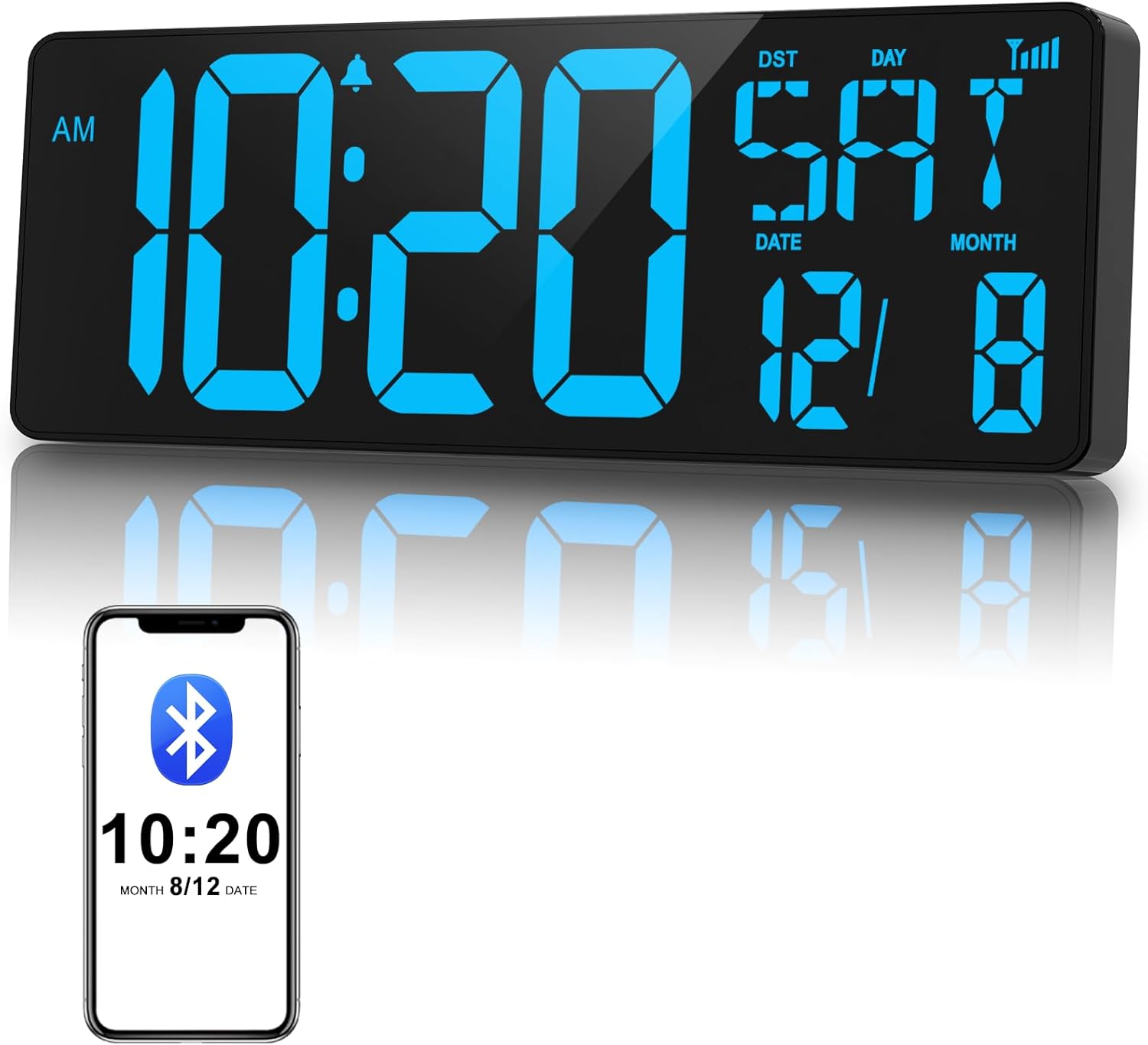 XREXS 17 Inch Large Digital Wall Clock with Bluetooth Function, Auto-sync Time, Adjustable Brightness Clock with Time/Date/Temperature/Timer/Alarm Clock for Home, Gym, Office and Classroom-0