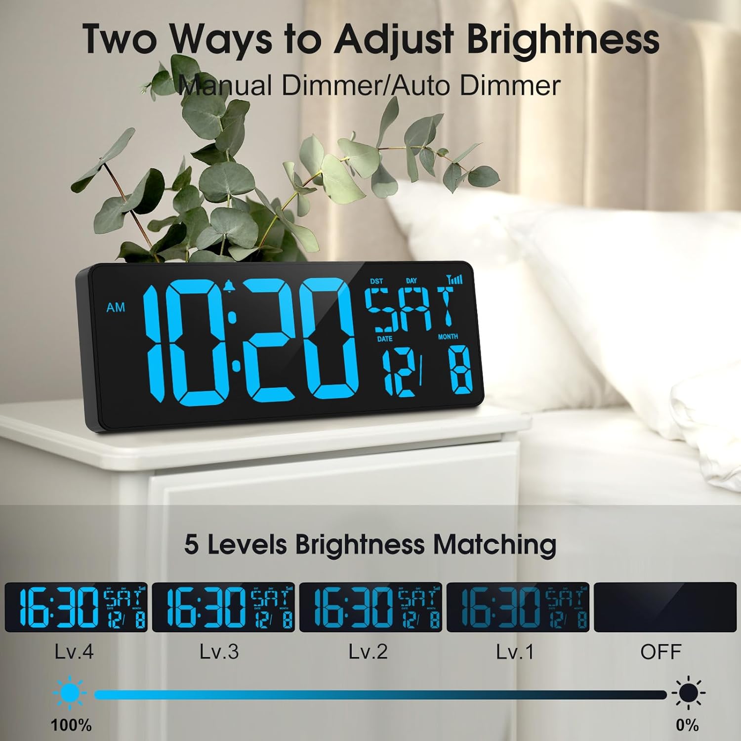 XREXS 17 Inch Large Digital Wall Clock with Bluetooth Function, Auto-sync Time, Adjustable Brightness Clock with Time/Date/Temperature/Timer/Alarm Clock for Home, Gym, Office and Classroom-2