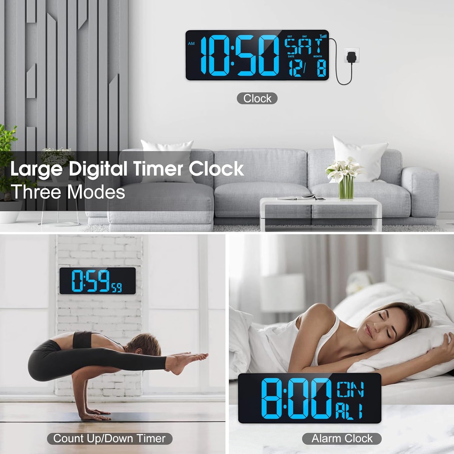 XREXS 17 Inch Large Digital Wall Clock with Bluetooth Function, Auto-sync Time, Adjustable Brightness Clock with Time/Date/Temperature/Timer/Alarm Clock for Home, Gym, Office and Classroom-6