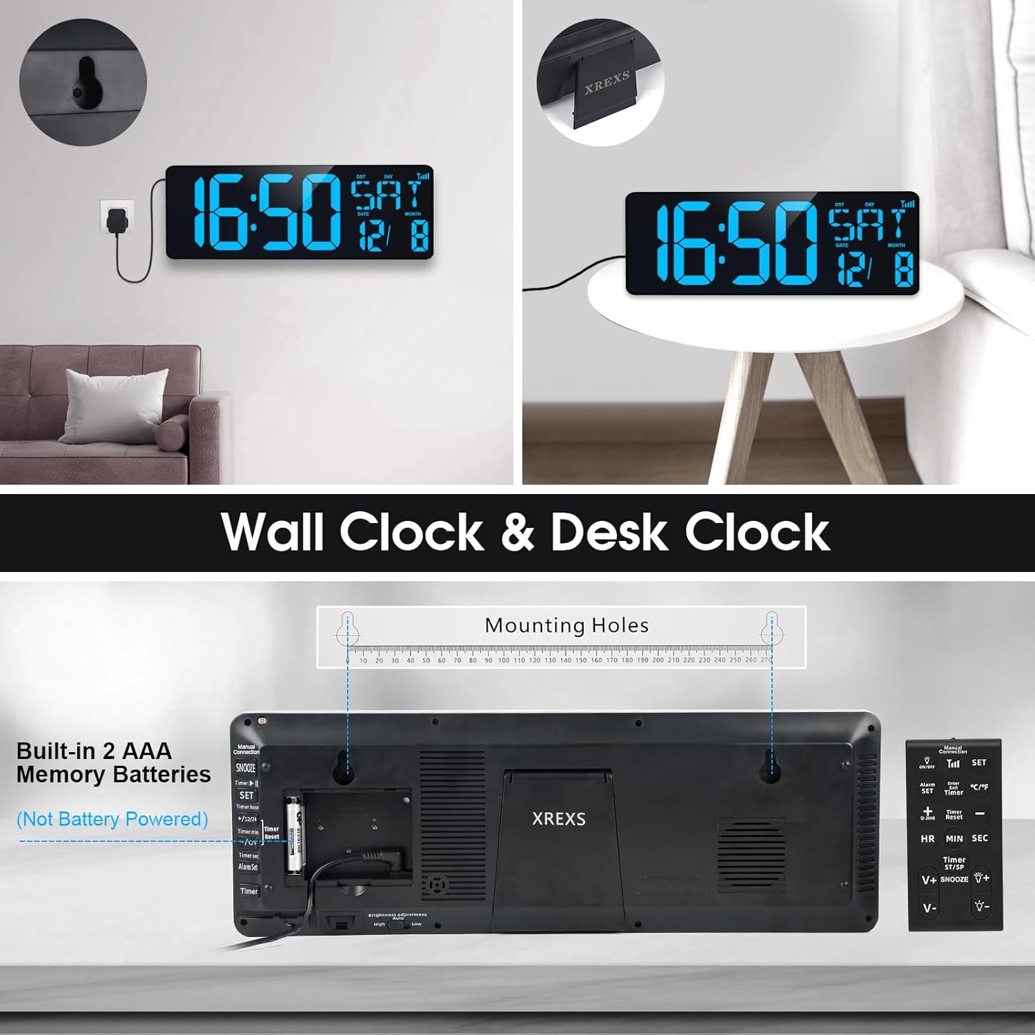 XREXS 17 Inch Large Digital Wall Clock with Bluetooth Function, Auto-sync Time, Adjustable Brightness Clock with Time/Date/Temperature/Timer/Alarm Clock for Home, Gym, Office and Classroom-7