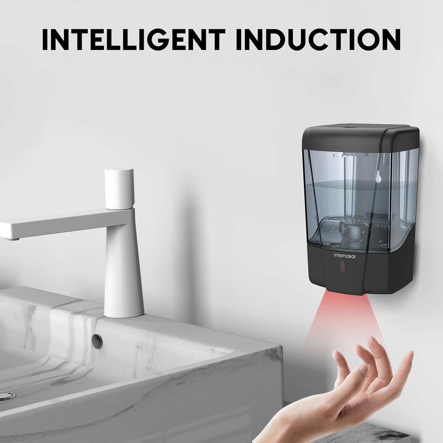 interhasa! Soap Dispenser Wall Mount Hand Sanitizer Dispenser Touchless Automatic Hand Soap Dispenser Commercial Soap Dispenser for Bathroom Kitchen 600ml/20oz Black-6