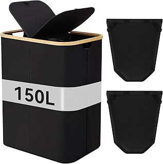 Warmiehomy 150L Laundry Basket with Lid, 2 Compartments Laundry Basket Foldable Laundry Hamper Large Laundry Bin Double Laundry Basket with Removeable Inner Bags for Bathroom,Bedroom,Black