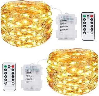 Fairy Lights Battery Operated 2 Pack,12M/40FT 120LED String Lights Battery Powered Outdoor with Remote Control, Waterproof 8 Modes Copper Wire Twinkle Light for Christmas Indoor Bedroom (Warm White)