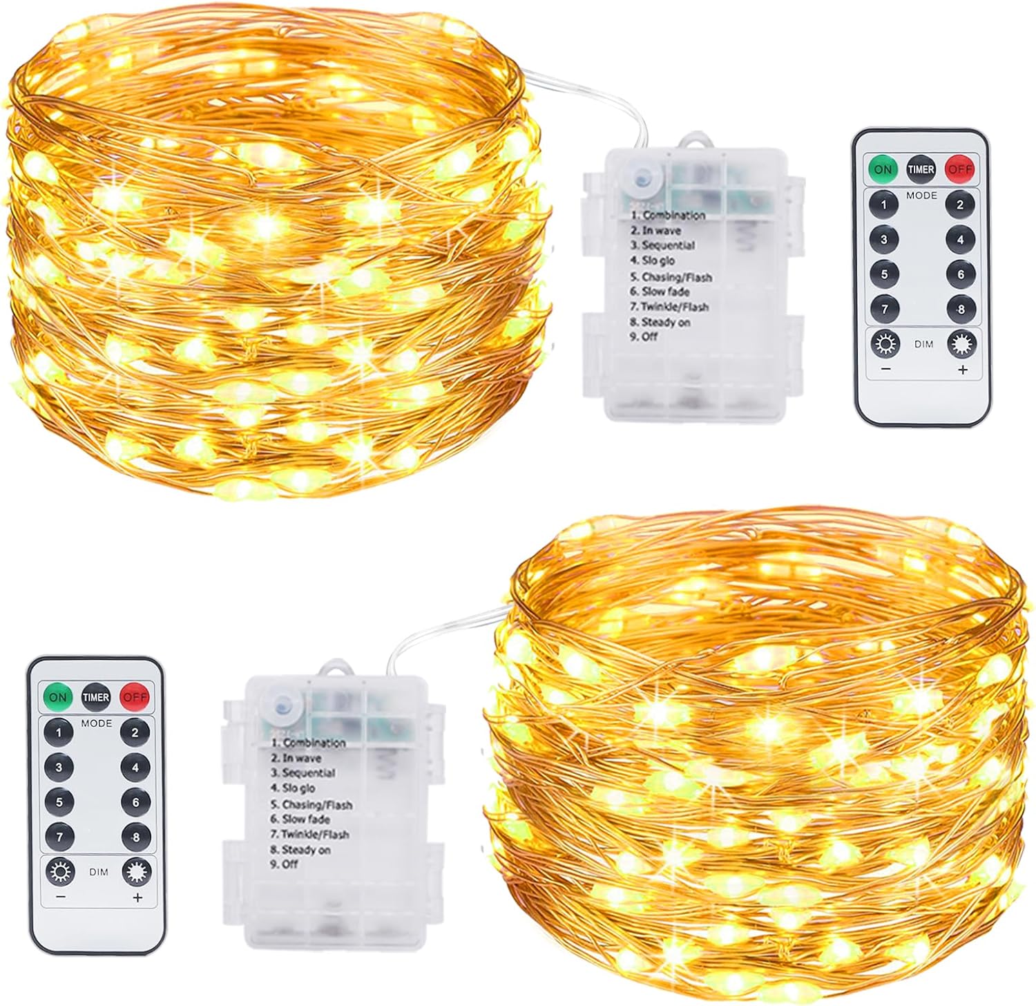 Fairy Lights Battery Operated 2 Pack,12M/40FT 120LED String Lights Battery Powered Outdoor with Remote Control, Waterproof 8 Modes Copper Wire Twinkle Light for Christmas Indoor Bedroom (Warm White)-0