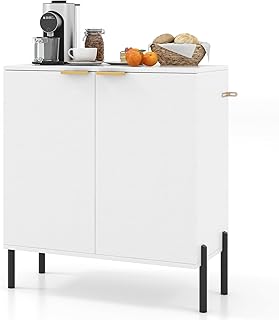 TANGZON Storage Cabinet, Wooden Double Door Kitchen Buffet Sideboard with Raised Metal Legs & Anti-Tipping Device, Floor Standing Accent Side Cupboard Unit for Dining Living Room Hallway