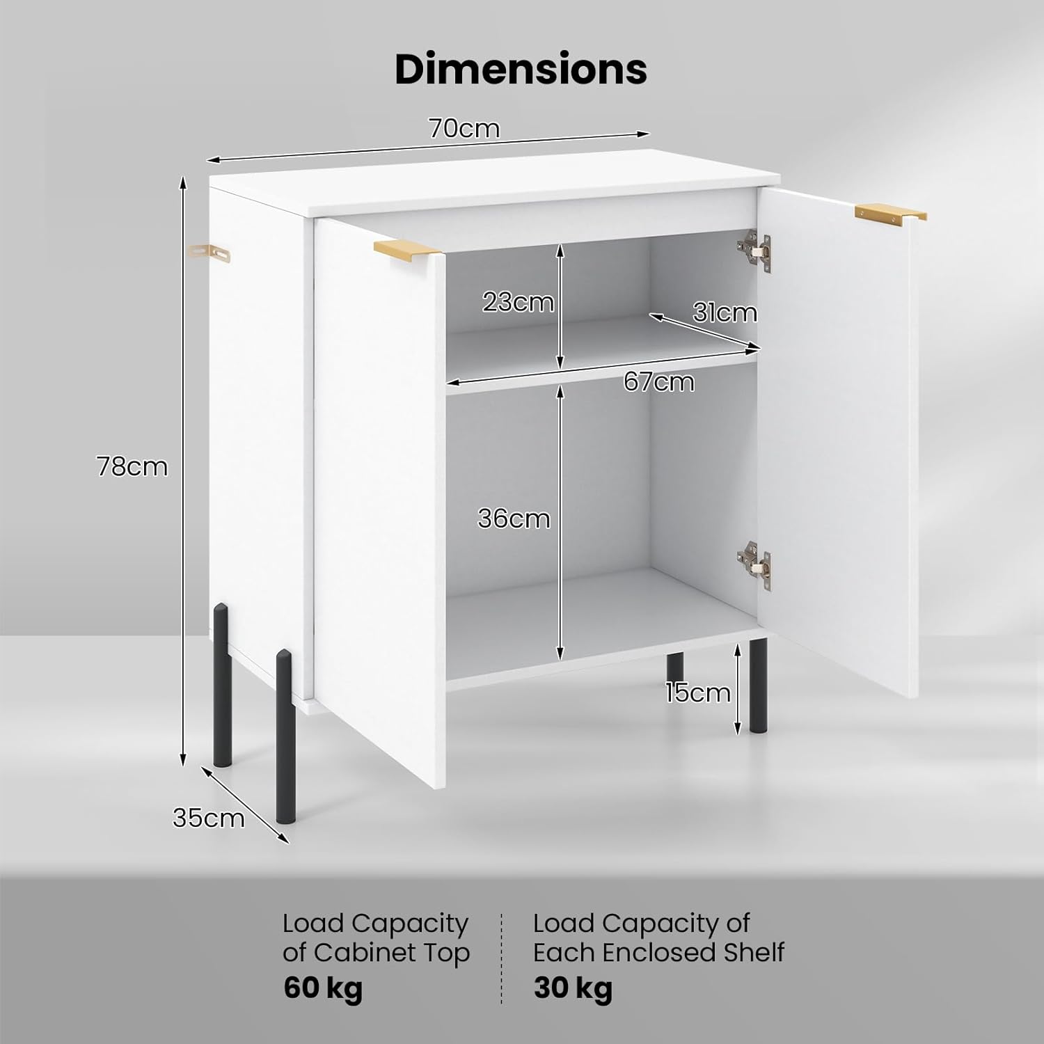 TANGZON Storage Cabinet, Wooden Double Door Kitchen Buffet Sideboard with Raised Metal Legs & Anti-Tipping Device, Floor Standing Accent Side Cupboard Unit for Dining Living Room Hallway-2