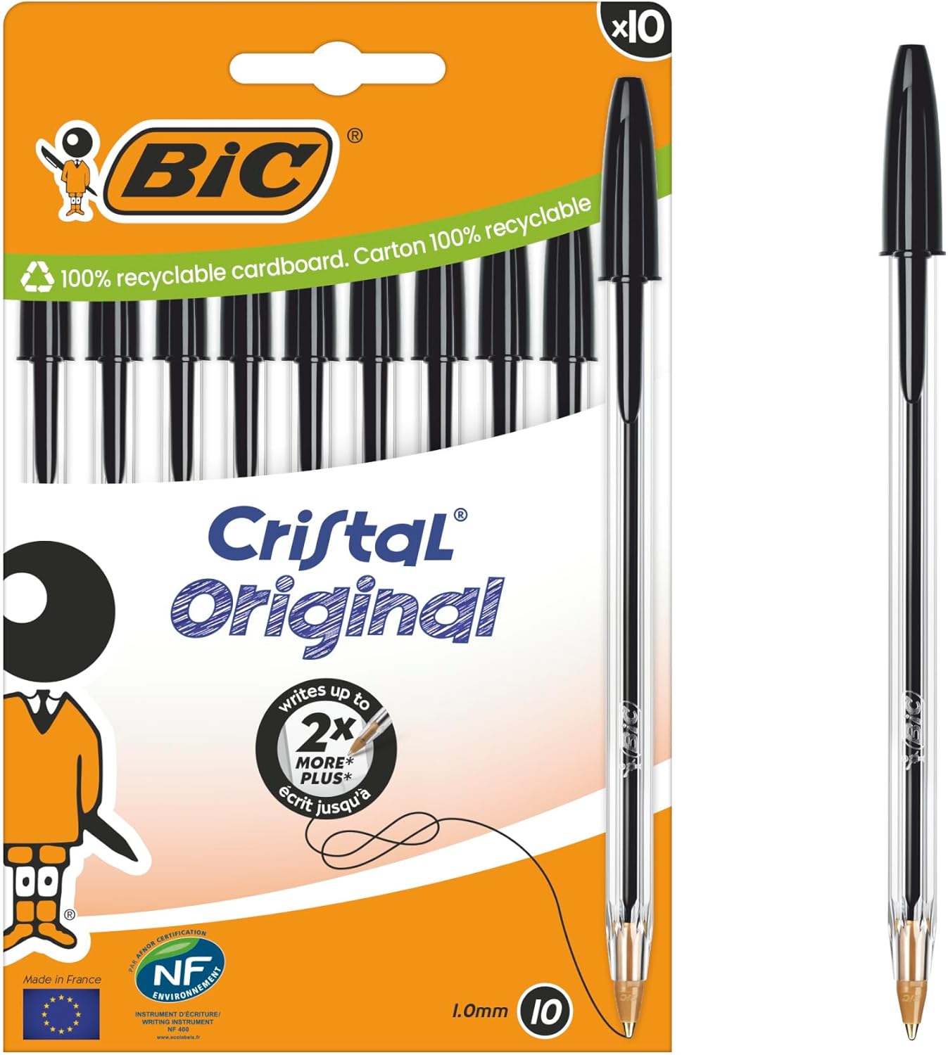 Bic Cristal Original Ballpoint Pens Medium Tip (1 mm) – Black, Box of 10-0