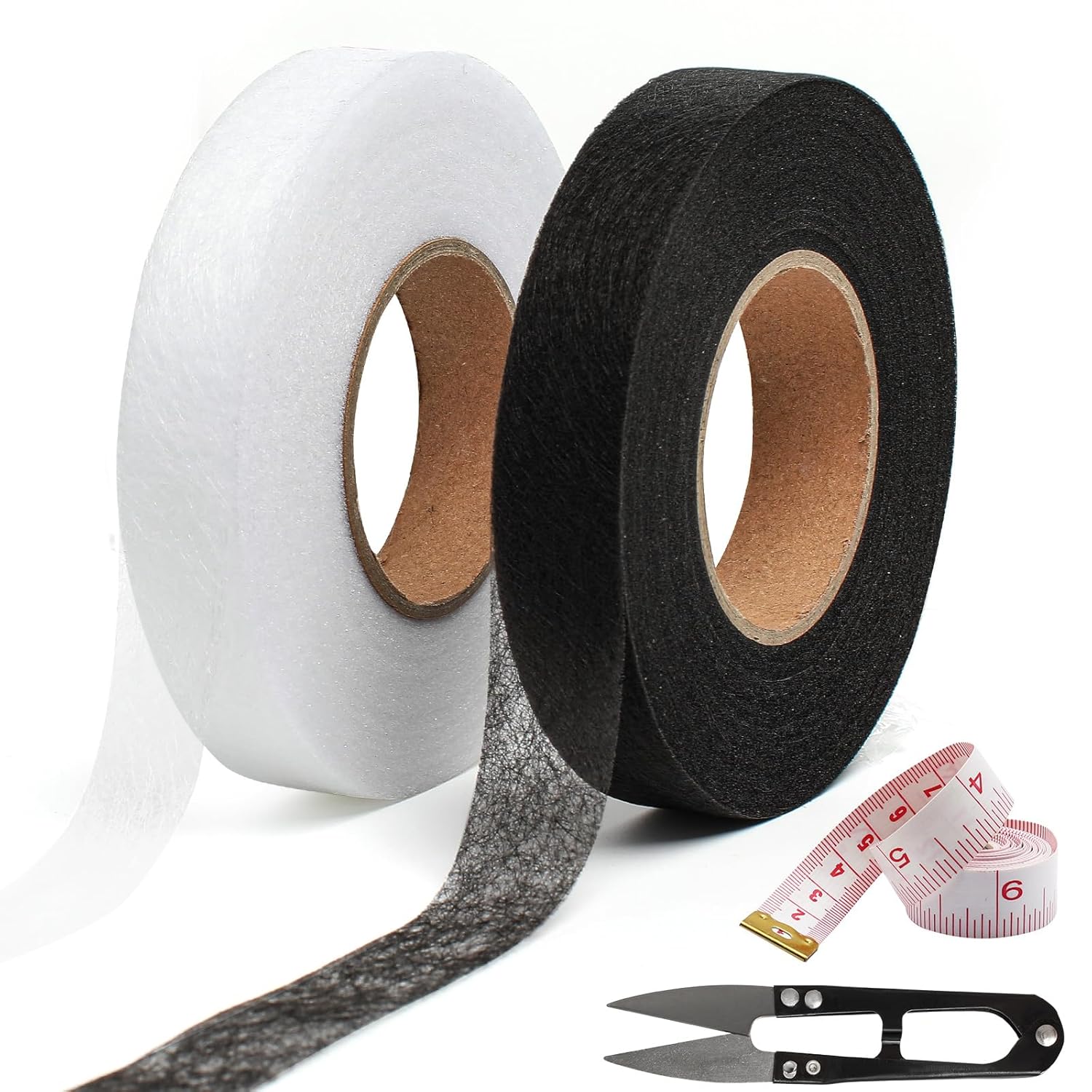 TOPBELIEF 2 Pack Hemming Tape Sewing Tape Wonder Web Iron on Hemming Tape Fabric Tape Curtain Tape Seam Tape Hemming Tape with Soft Tape Measure Scissors for Trousers Clothes 140 Yards-0