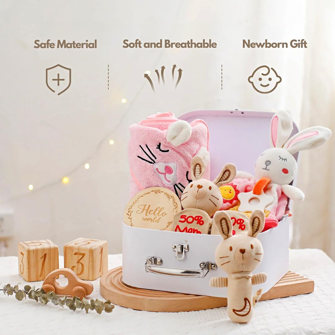 KINDEREN Baby Shower Gifts Baby Gift Set for Girls 8 Baby Essentials for Newborn Baby Girl Gifts New Baby Hamper Baby Reveal Gifts, Gender Reveal Gifts Set Christening Baby Gifts in Cute Keepsake Box-1