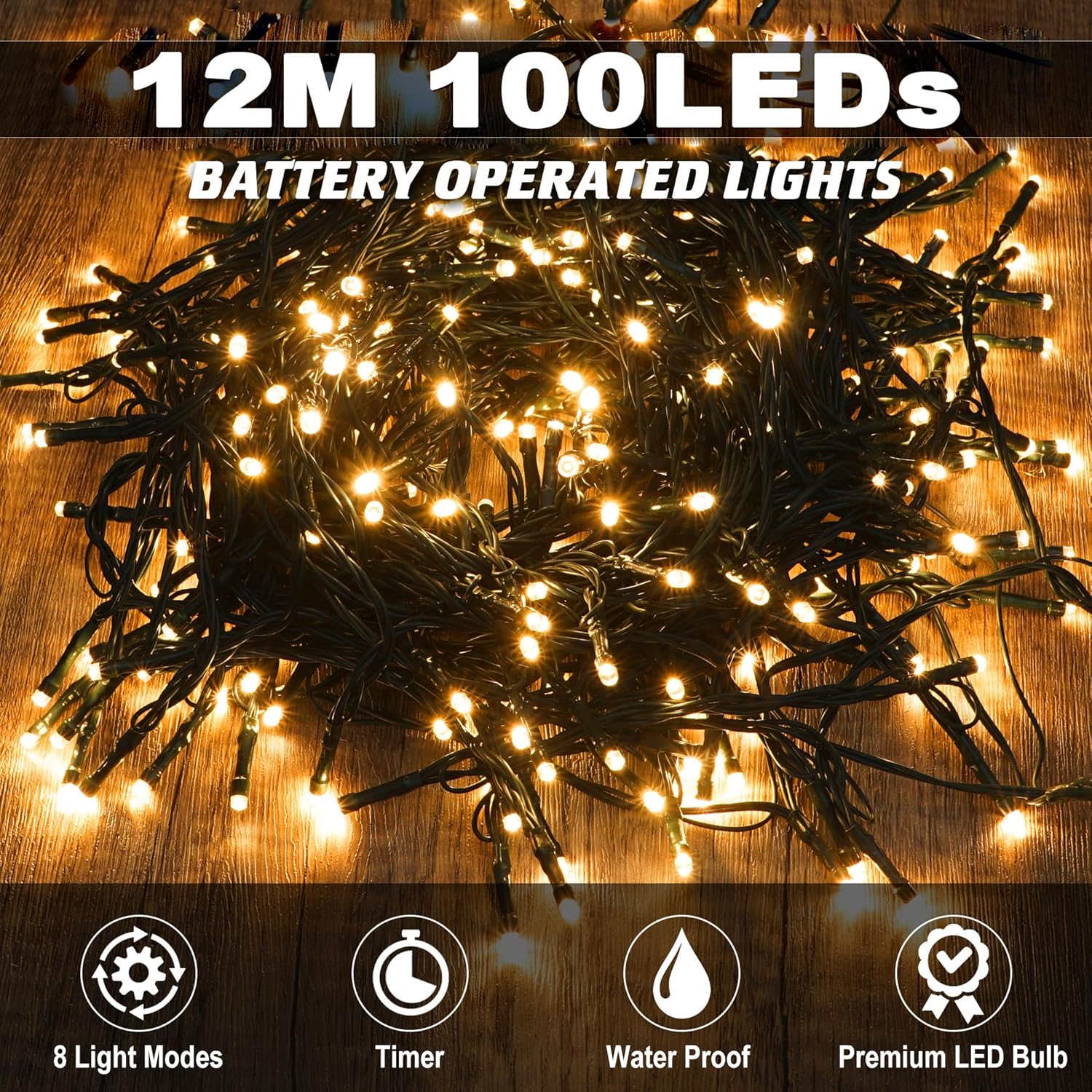 ZFAUOL Fairy Lights, 12M 100LED Battery Operated Christmas Lights, 8 Modes Waterproof String Lights for Garden Xmas Tree, Bedroom-1