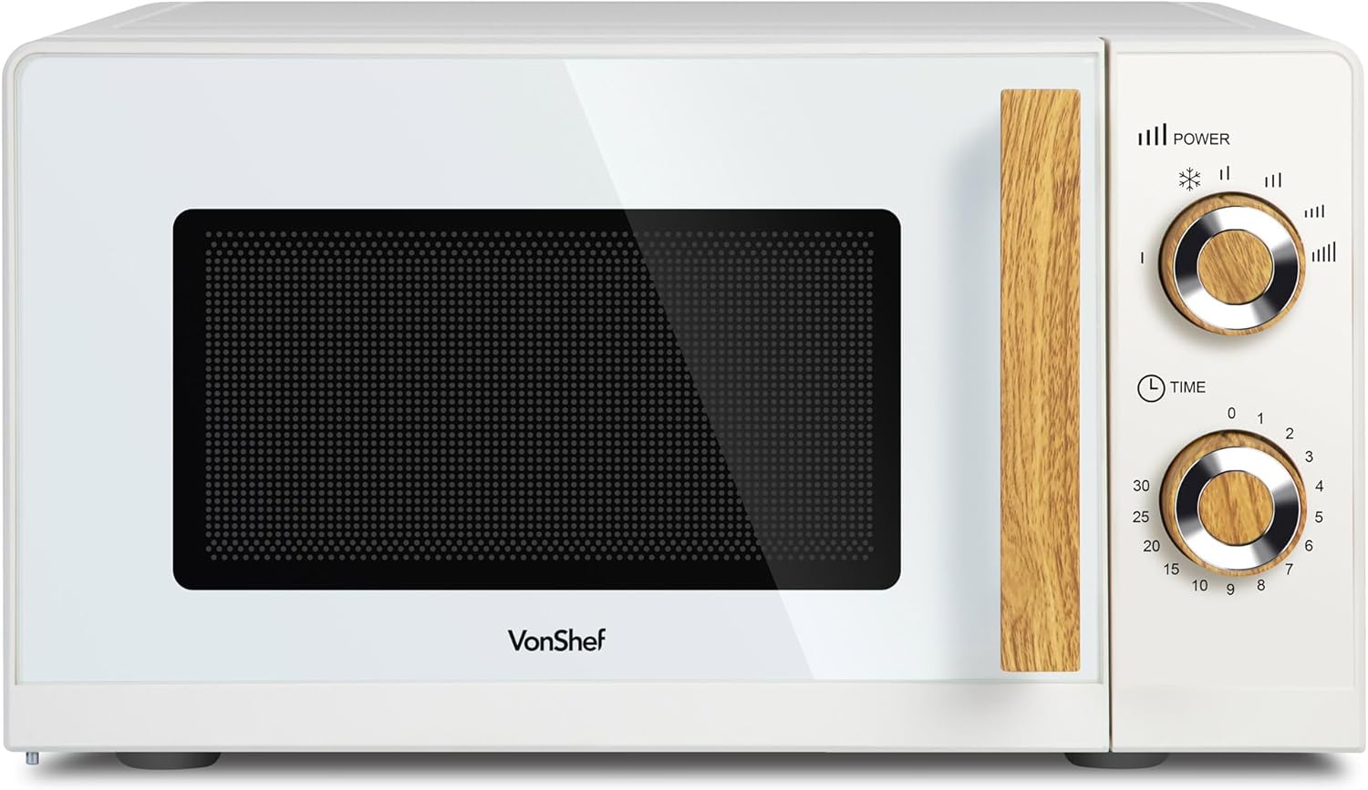 VonShef Microwave 20L 700W - Compact Solo Microwave, 6 Power Levels, Cream & Wood Effect, Nordic Design, Large Capacity, Defrost Function, Turntable System & Rotator Ring, Clock & Timer - Fika Range-0