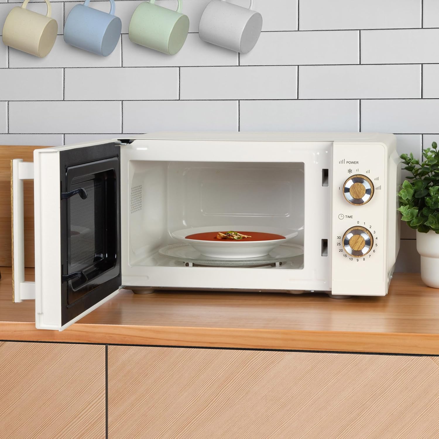 VonShef Microwave 20L 700W - Compact Solo Microwave, 6 Power Levels, Cream & Wood Effect, Nordic Design, Large Capacity, Defrost Function, Turntable System & Rotator Ring, Clock & Timer - Fika Range-7