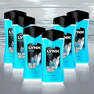 6 Pack of 225ml Lynx 3-in-1 Ice Chill All Day Fresh with Icy Menthol Body wash Wash, 225ml with Plant-based Moisturisers Dermatologically Tested, Keep Smelling Irresistible!