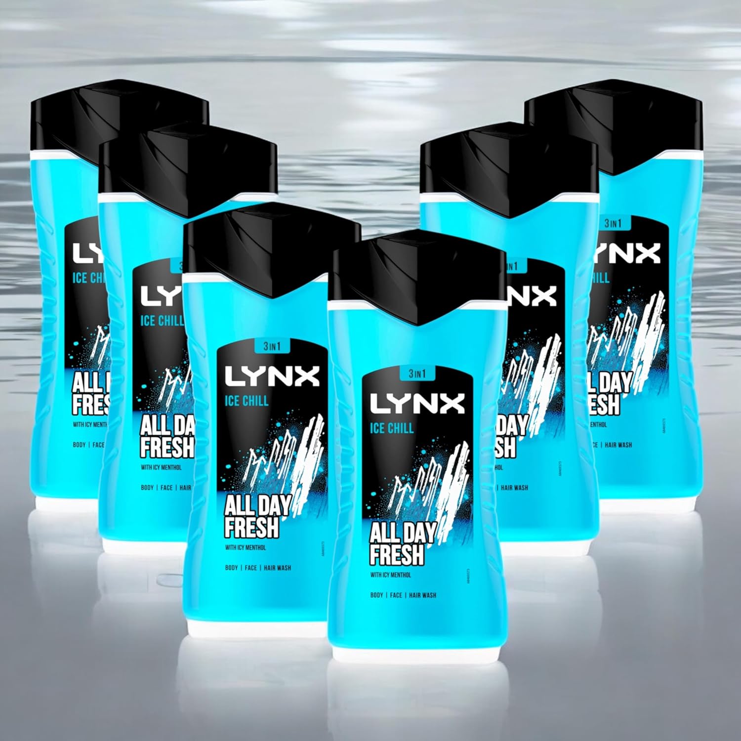 6 Pack of 225ml Lynx 3-in-1 Ice Chill All Day Fresh with Icy Menthol Body wash Wash, 225ml with Plant-based Moisturisers Dermatologically Tested, Keep Smelling Irresistible!-0