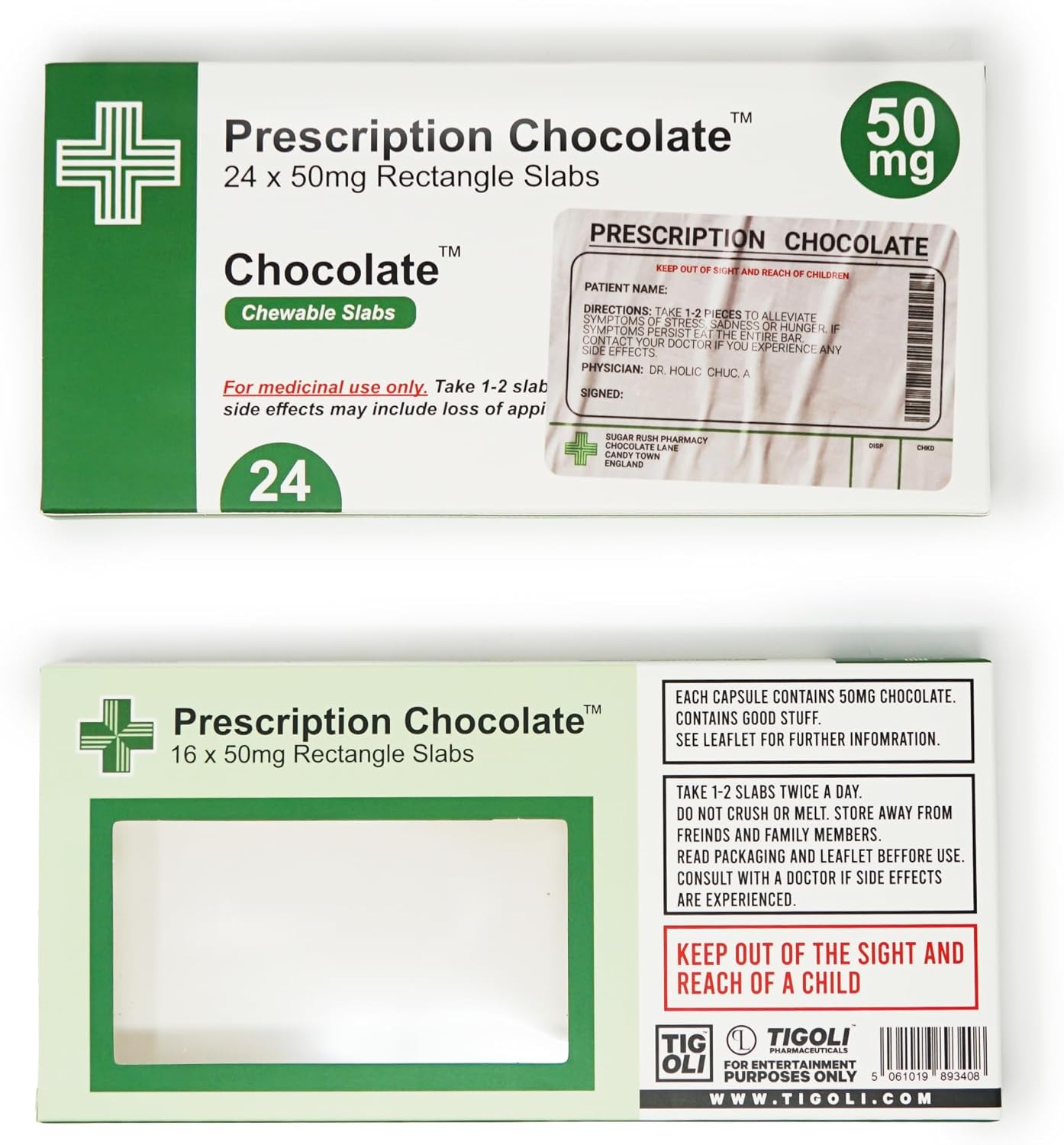 Novelty Prescription Chocolate Gift Boxes, 18.8cm x 9cm x 1.5cm, Transparent Window (6 Pack)-1