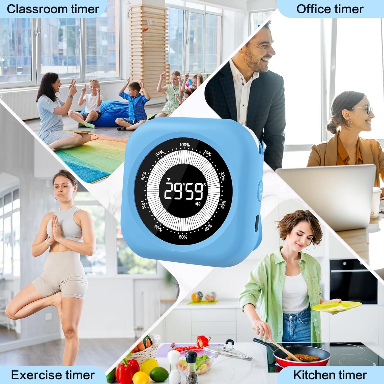 XREXS Visual Timer for Kids, 10 Hour Rechargeable Kitchen Timer, Digital Timer with Visual Time Bars, Adjustable Brightness & Volume, Magnetic Timer for Class/Meeting/Study/Office/Kitchen-7