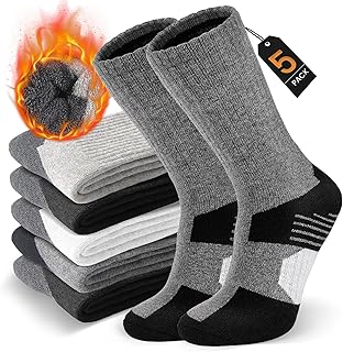 SIMIYA 5 Pairs Merino Wool Socks for Men - Cosy Warm Thermal Socks Thick Cushion Winter Socks, Crew Sports Sock for Outdoor Work Walking Hiking Running Skiing