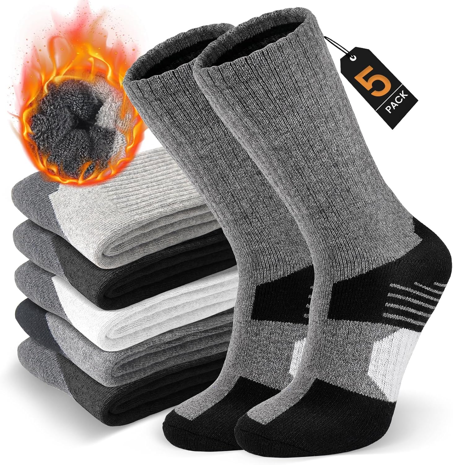 SIMIYA 5 Pairs Merino Wool Socks for Men - Cosy Warm Thermal Socks Thick Cushion Winter Socks, Crew Sports Sock for Outdoor Work Walking Hiking Running Skiing-0