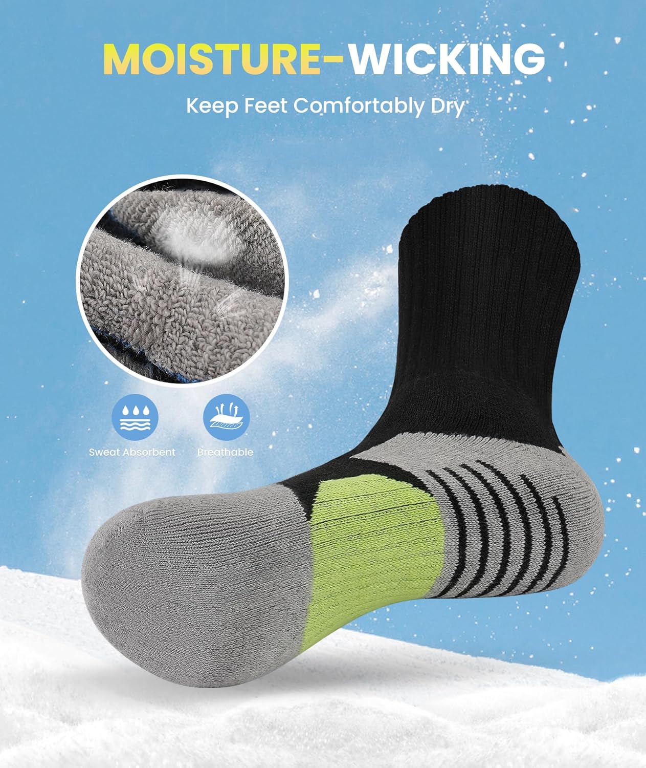 SIMIYA 5 Pairs Merino Wool Socks for Men - Cosy Warm Thermal Socks Thick Cushion Winter Socks, Crew Sports Sock for Outdoor Work Walking Hiking Running Skiing-3