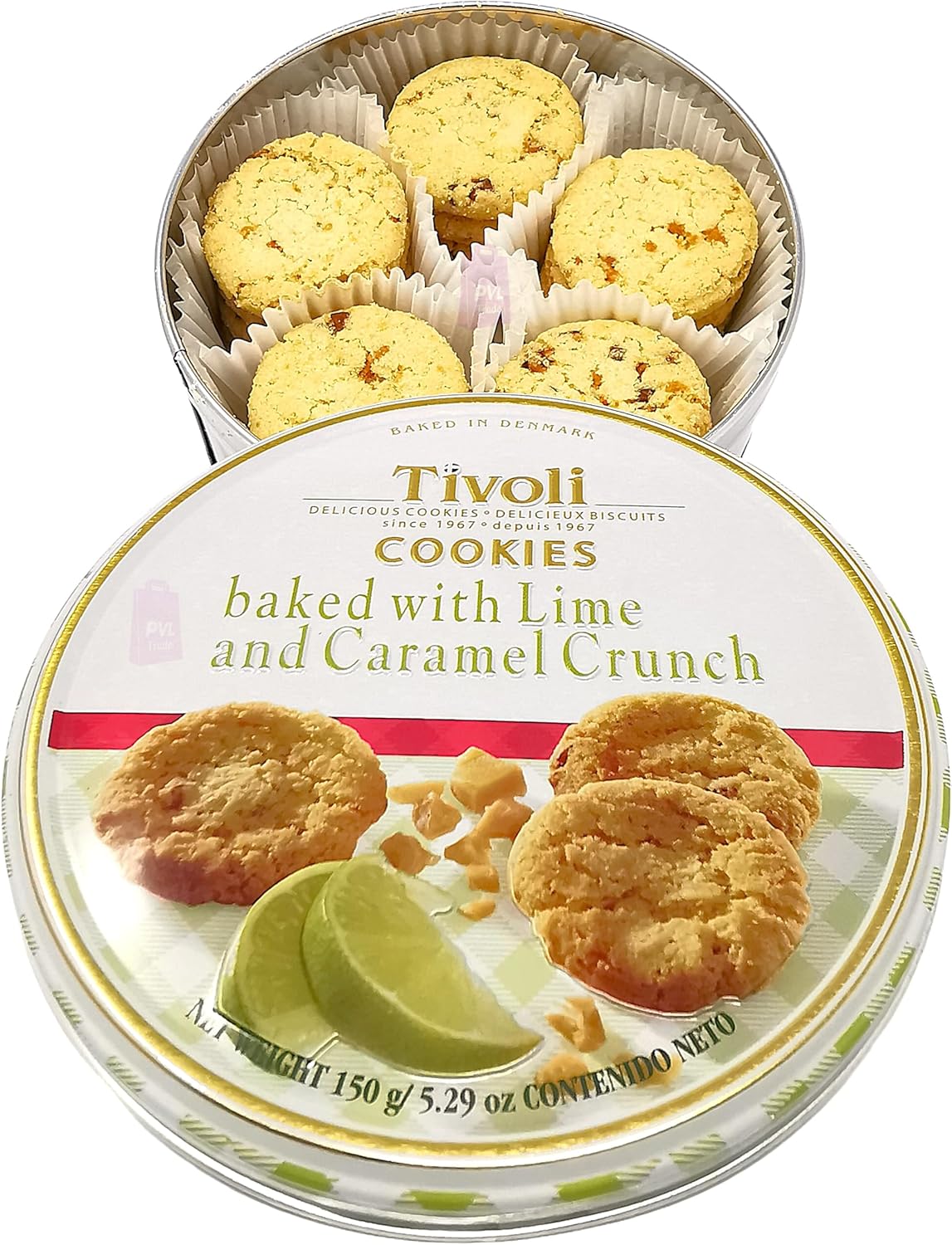 Jacobsens of Denmark Tivoli Cookies baked with Lime and Caramel Crunch 150g - SMALL Tin (139mm diameter x 55mm height) - Traditional Biscuit Tin Gift for Women, Men & Kids-5