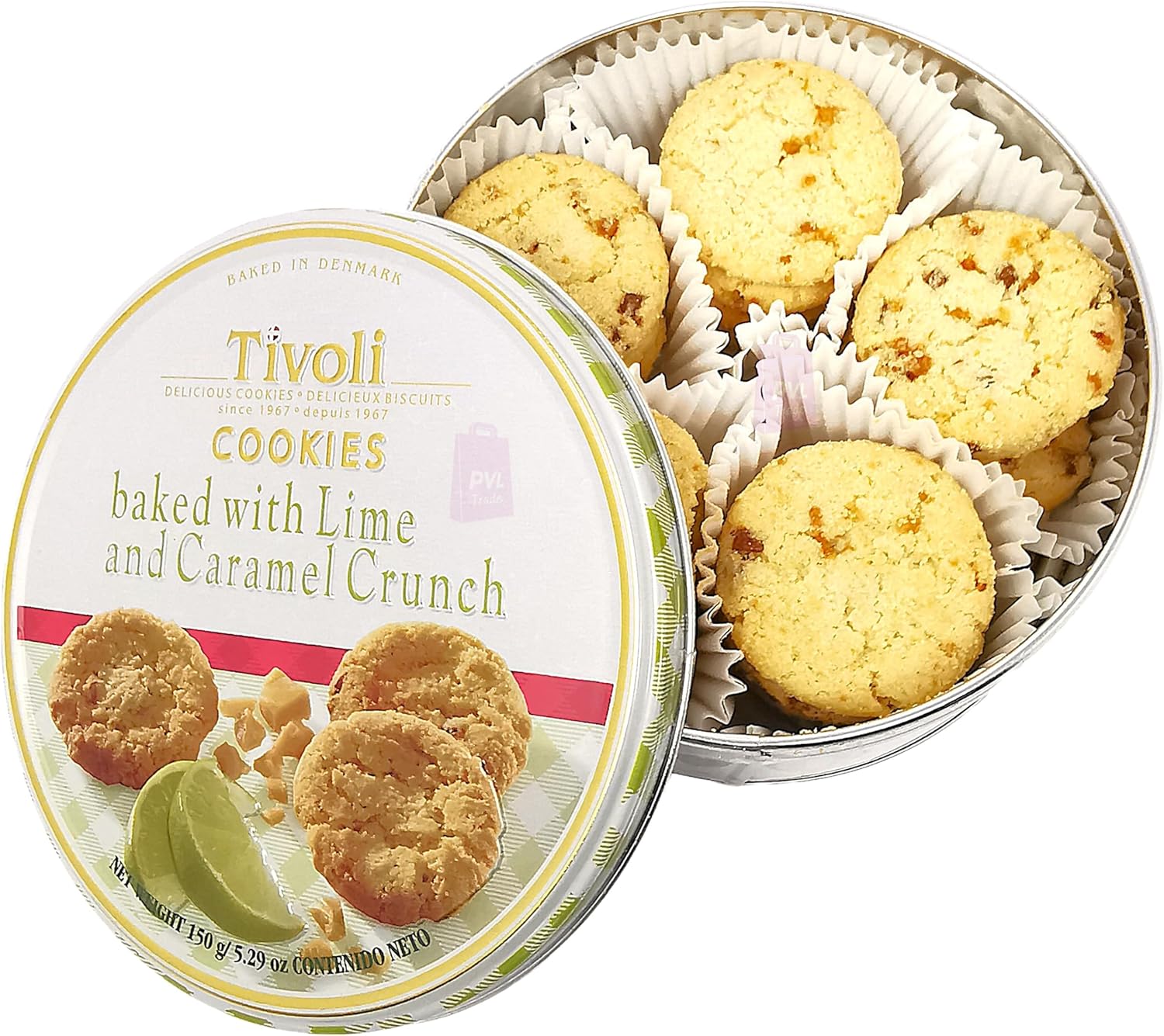 Jacobsens of Denmark Tivoli Cookies baked with Lime and Caramel Crunch 150g - SMALL Tin (139mm diameter x 55mm height) - Traditional Biscuit Tin Gift for Women, Men & Kids-7