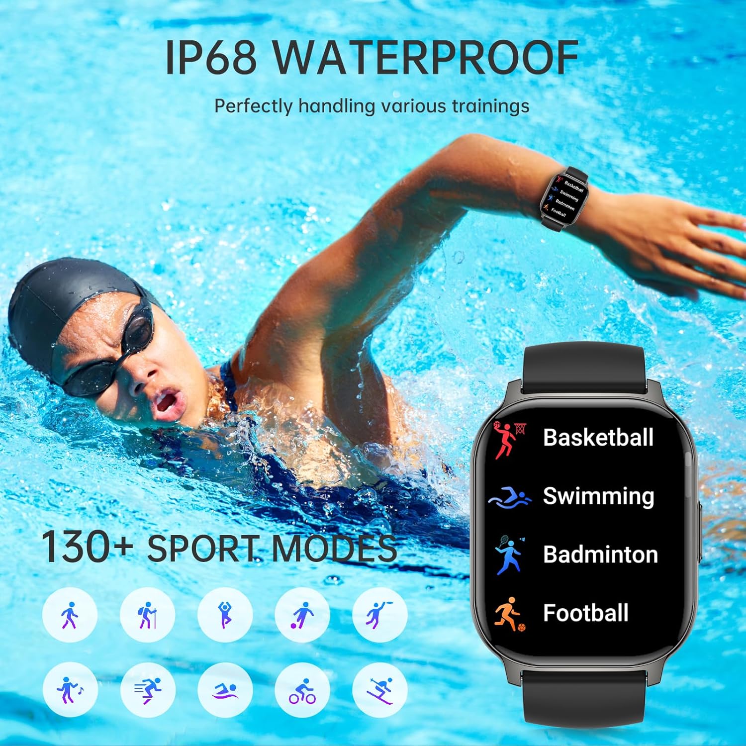 Smart Watch for Men Women (Answer/Make Call), 2.1"HD Smartwatch with Heart Rate/Sleep Monitor/Pedometer/Calories, 130+ Sports Fitness Tracker Watch, IP68 Waterproof Activity Tracker for Android iOS-4