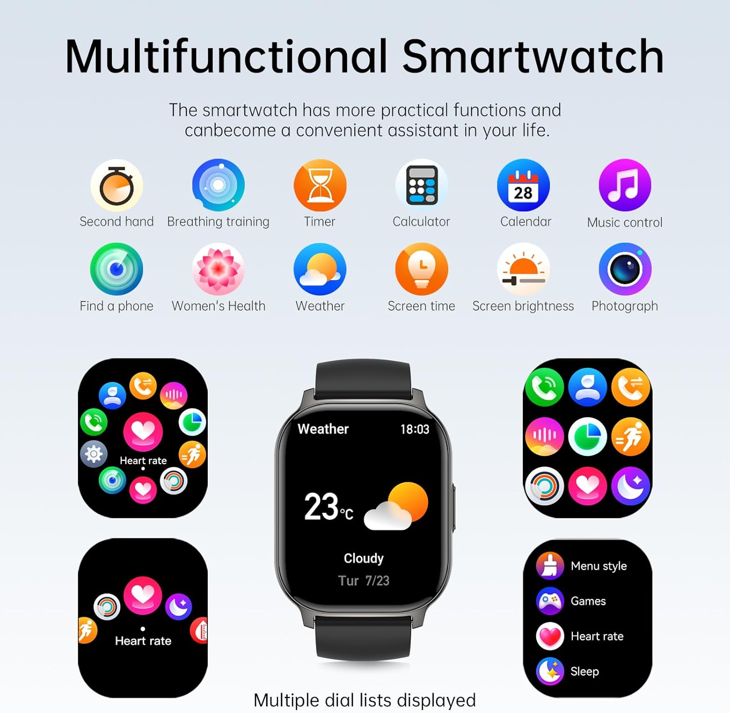 Smart Watch for Men Women (Answer/Make Call), 2.1"HD Smartwatch with Heart Rate/Sleep Monitor/Pedometer/Calories, 130+ Sports Fitness Tracker Watch, IP68 Waterproof Activity Tracker for Android iOS-5