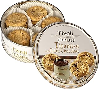 Jacobsens of Denmark Tivoli Tiramisu Dark Chocolate Cookies 150g - SMALL Tin (139mm diameter x 55mm height) - Traditional Biscuit Tin Gift for Women, Men & Kids