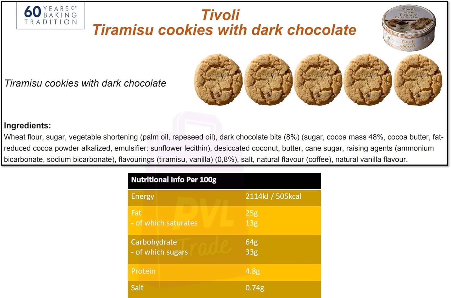 Jacobsens of Denmark Tivoli Tiramisu Dark Chocolate Cookies 150g - SMALL Tin (139mm diameter x 55mm height) - Traditional Biscuit Tin Gift for Women, Men & Kids-4