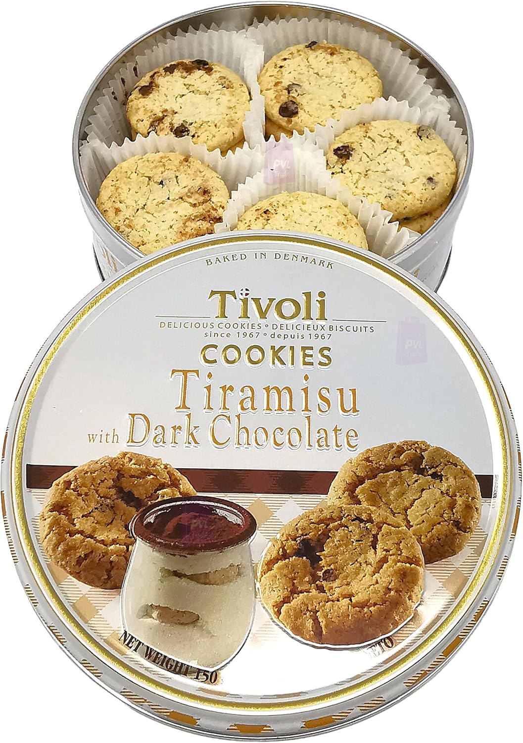 Jacobsens of Denmark Tivoli Tiramisu Dark Chocolate Cookies 150g - SMALL Tin (139mm diameter x 55mm height) - Traditional Biscuit Tin Gift for Women, Men & Kids-5