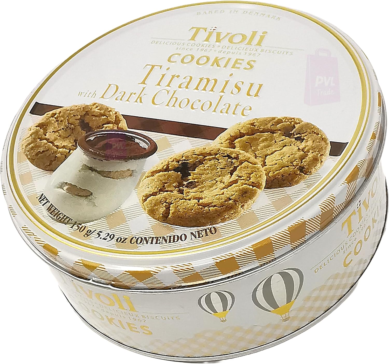 Jacobsens of Denmark Tivoli Tiramisu Dark Chocolate Cookies 150g - SMALL Tin (139mm diameter x 55mm height) - Traditional Biscuit Tin Gift for Women, Men & Kids-6