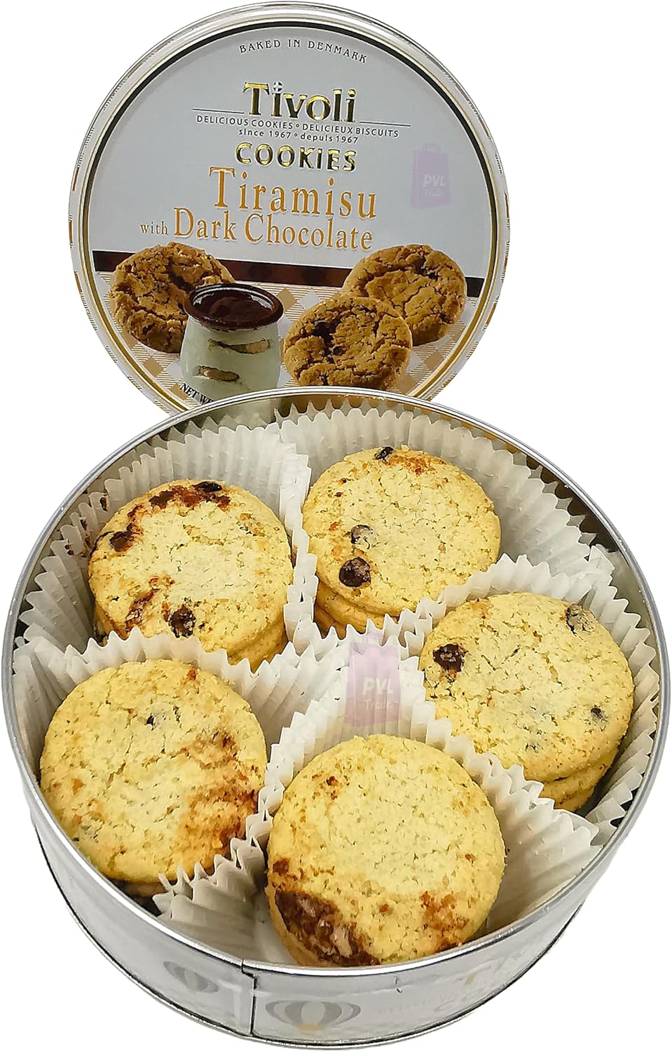 Jacobsens of Denmark Tivoli Tiramisu Dark Chocolate Cookies 150g - SMALL Tin (139mm diameter x 55mm height) - Traditional Biscuit Tin Gift for Women, Men & Kids-7