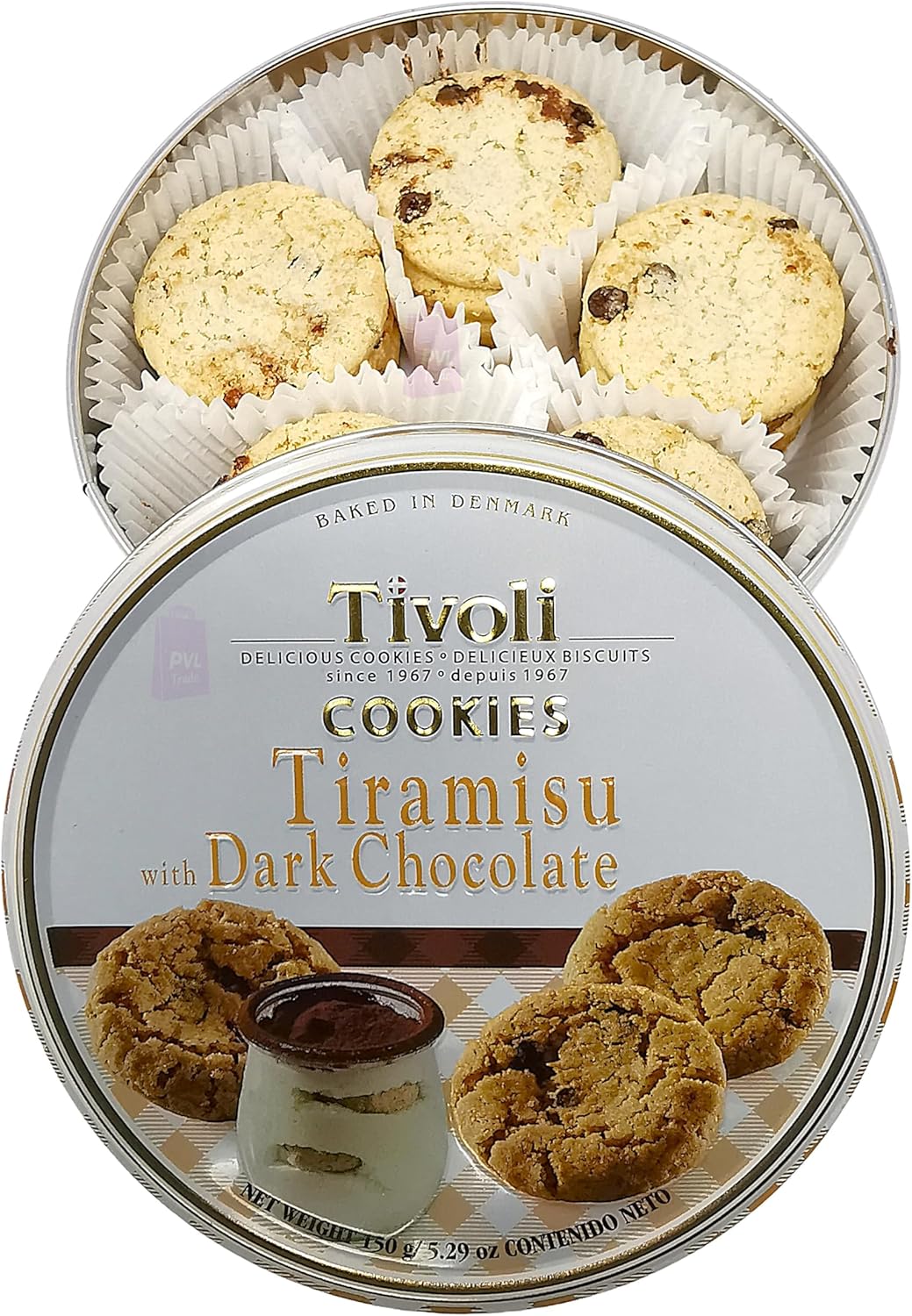 Jacobsens of Denmark Tivoli Tiramisu Dark Chocolate Cookies 150g - SMALL Tin (139mm diameter x 55mm height) - Traditional Biscuit Tin Gift for Women, Men & Kids-8