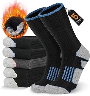 SIMIYA 5 Pairs Merino Wool Socks for Men - Cosy Warm Thermal Socks Thick Cushion Winter Socks, Crew Sports Sock for Outdoor Work Walking Hiking Running Skiing