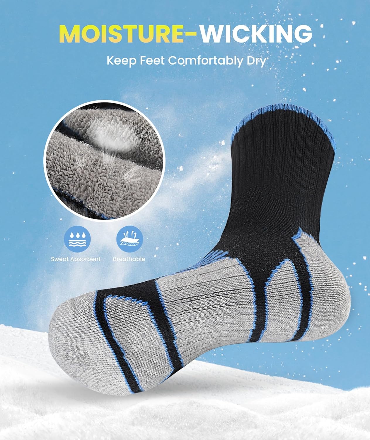 SIMIYA 5 Pairs Merino Wool Socks for Men - Cosy Warm Thermal Socks Thick Cushion Winter Socks, Crew Sports Sock for Outdoor Work Walking Hiking Running Skiing-3