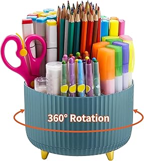 Marbrasse Desk Organiser,360-Degree Rotating Pen Holder for Desk,Desk Organisers and Accessories with 5 Compartments Pencil Organiser, Organisers Storage Box Caddy for Office,Home(Dark Green)